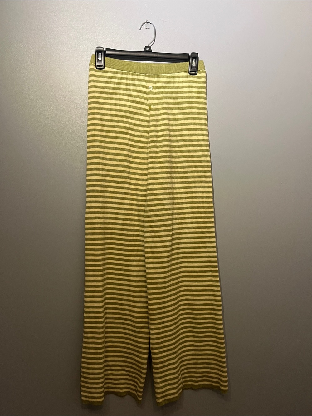 Striped Wide-Leg Pants in Green and Cream